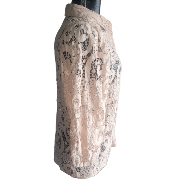 Nanette Lepore Blush Pink Lace Button-Up Blouse L - Picture 3 of 6